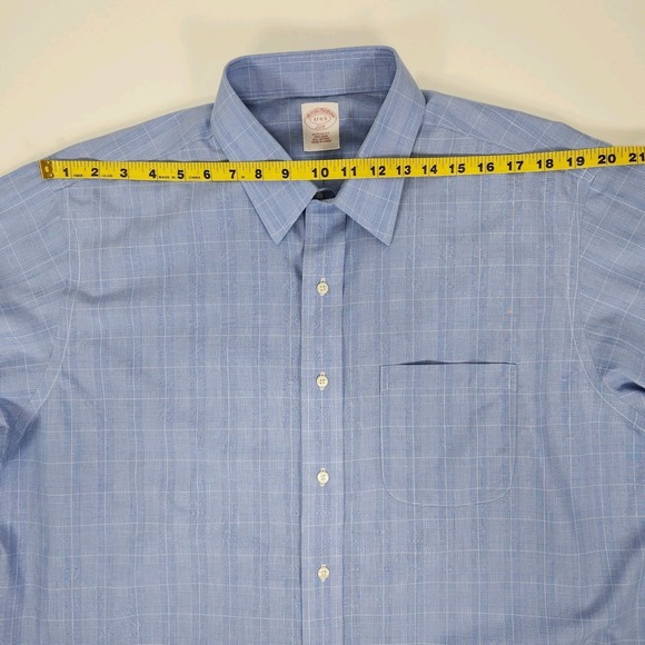 Brooks Brothers 346 Dress Shirt Mens 17 - 4/5 Cotton Blue Glen Check Non Iron - Picture 6 of 9